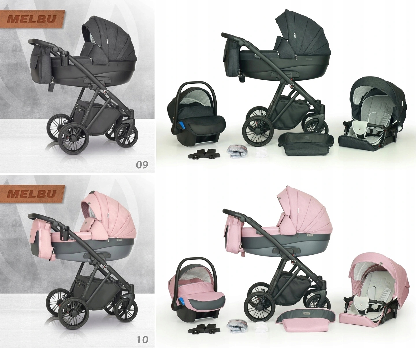 WÓZEK DZIECIĘCY VERDI MELBU 3W1+TORBA + AKCESORIA Stelaż Aluminiowy