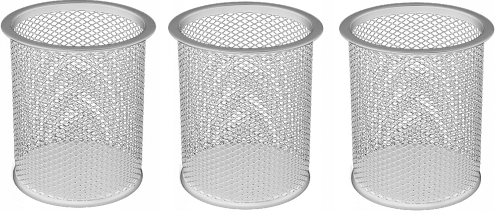 Kubek na długopisy srebrny metalowy druciany x3