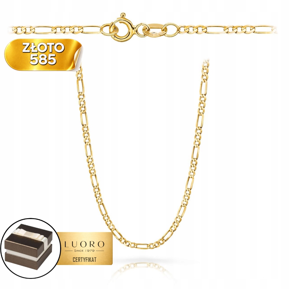 Řetízek Zlatý 585 14K Vazba Figaro 45 CM Elegantní Žluté Zlato