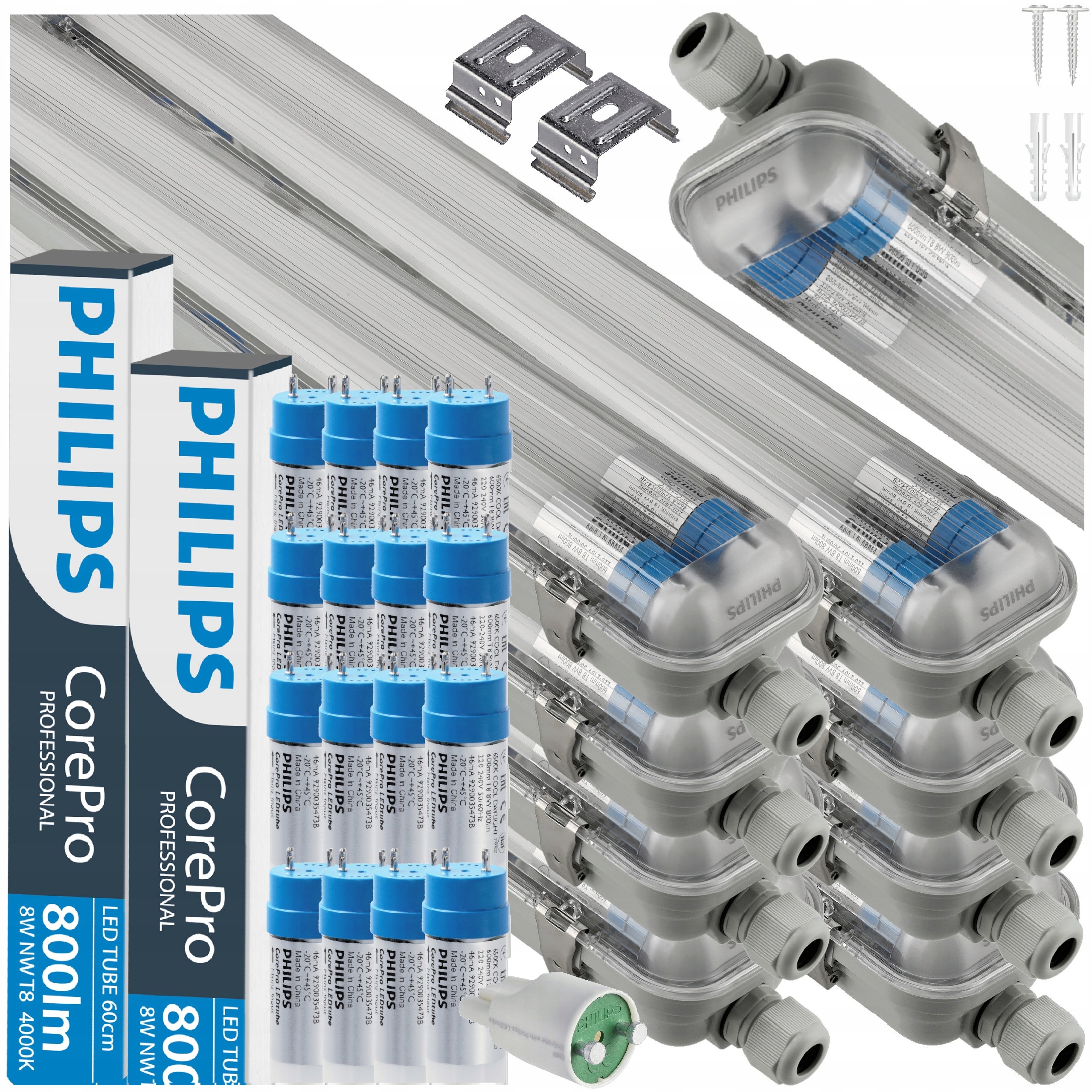 Hermetické Led svietidlo Philips CorePro 2x60 cm Lampa 18W Tuby Sada 8x