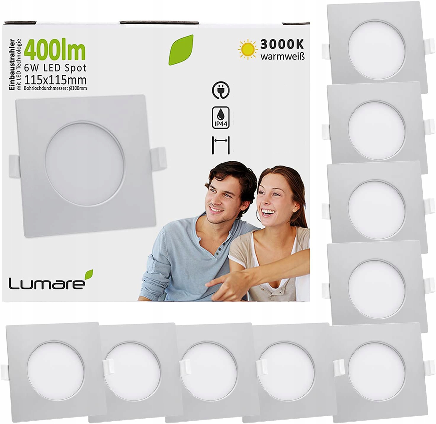 Led zapustené reflektory Lumare 6 W IP44 ploché strieborné 230 V 400 lm 9ks