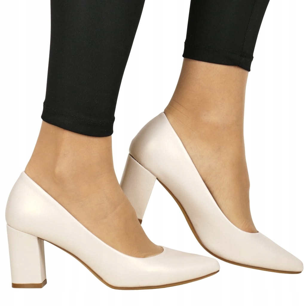 Dámské Lodičky Na Podpatku, Béžové, Perleťové, Lesklé, Elegantní, Módní, Pohodlné