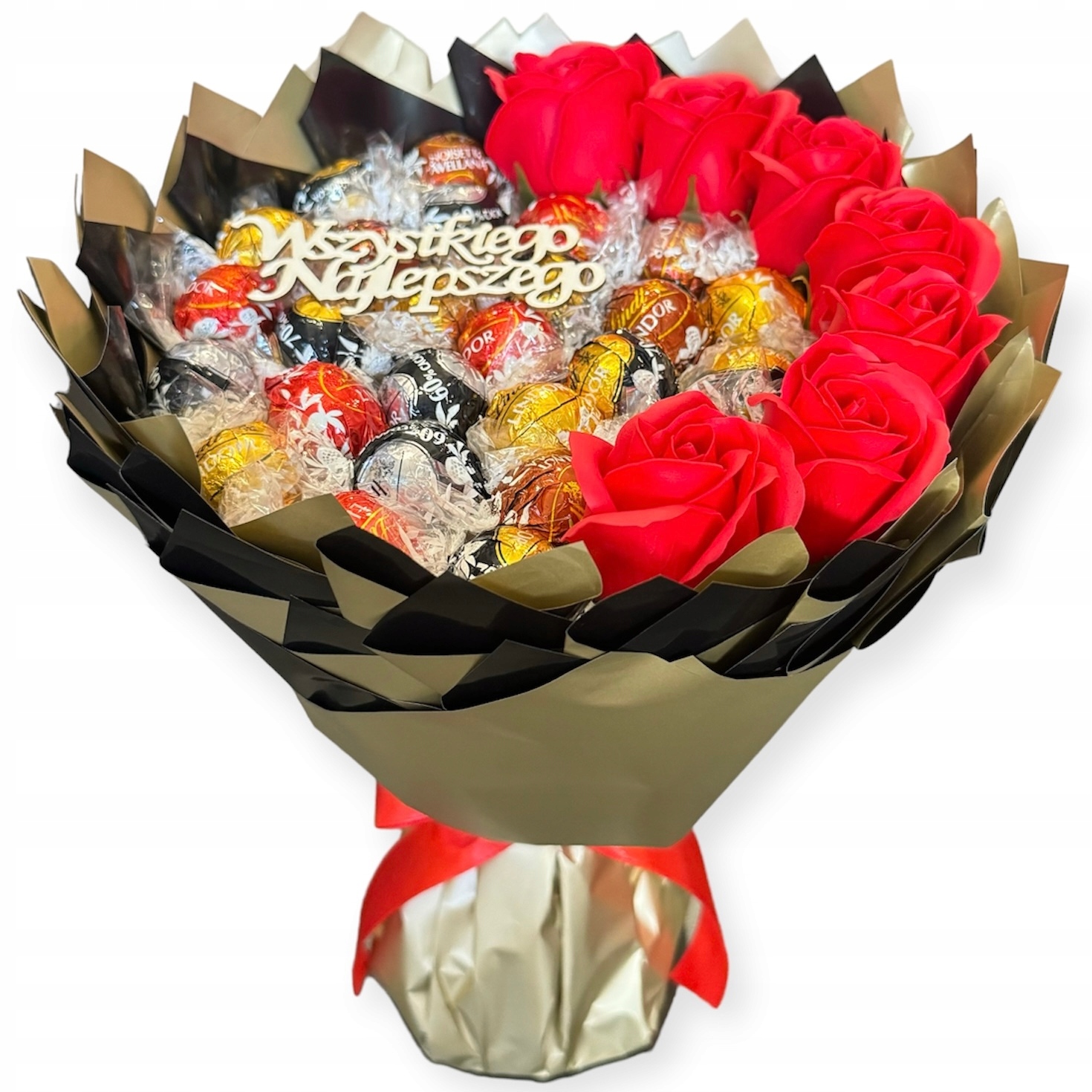 Słodki Bukiet Lindt Lindor na Urodziny Dzień Matki napis