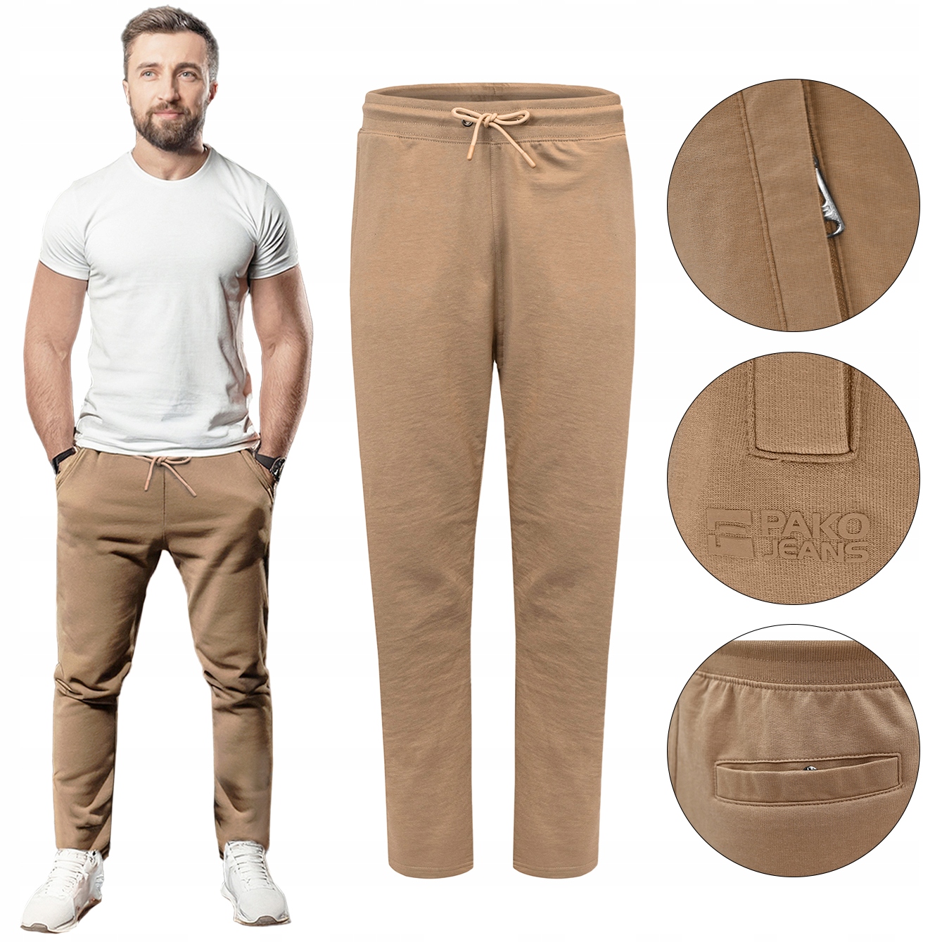 Pánské dlouhé Teplákové Kalhoty bez stahovacího pásku Rabbit Světle hnědé Pako Jeans