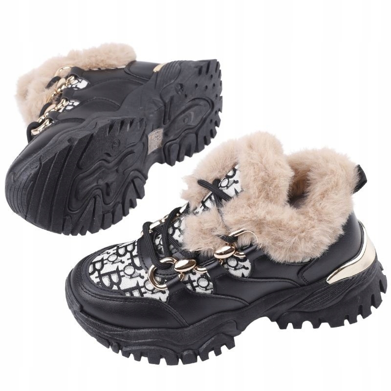 ŚNIEGOWCE DAMSKIE BUTY ZIMOWE SPORTOWE MOCNO OCIEPLANE PLATFORMA CZARNE Rozmiar 39