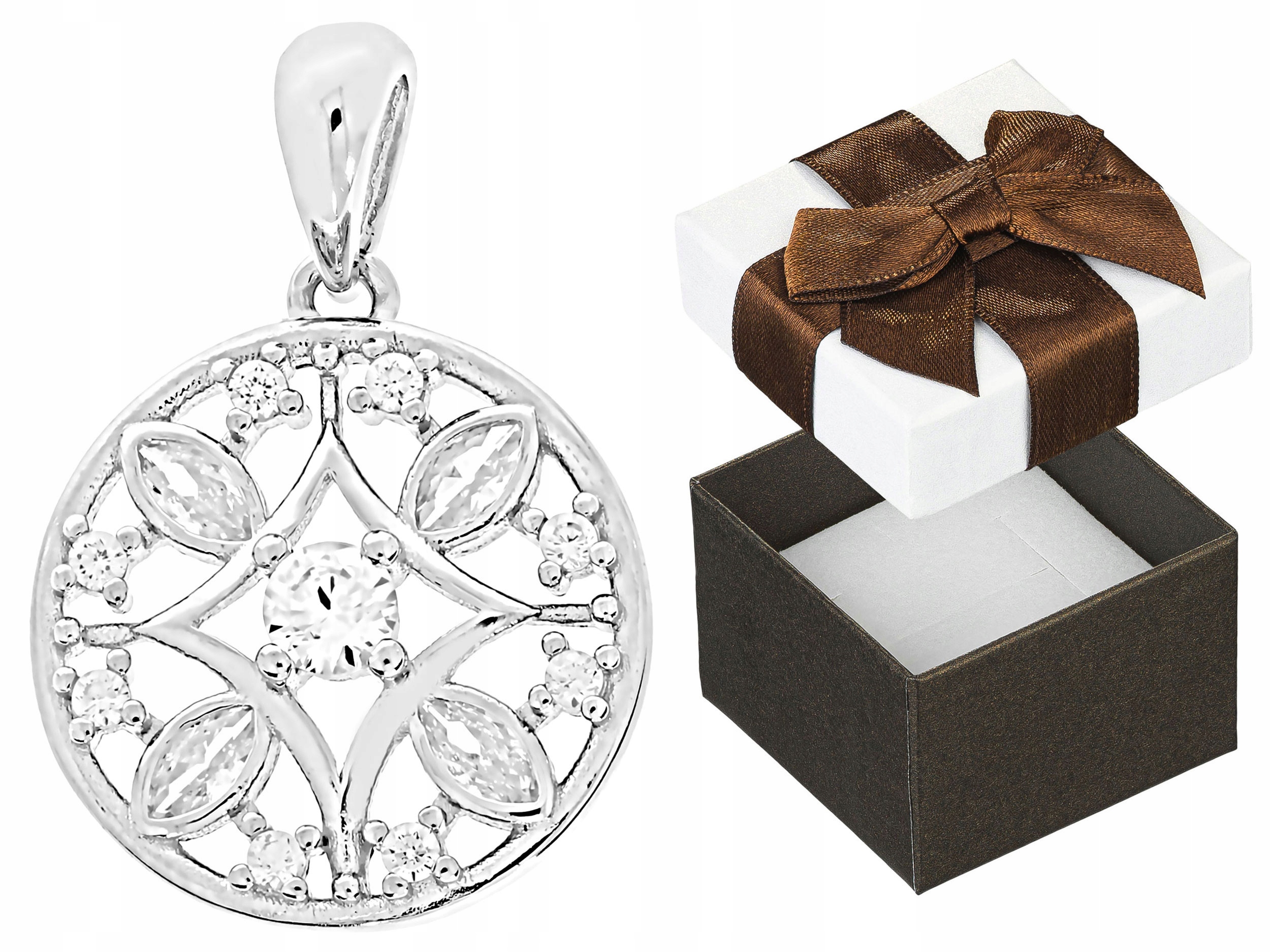 Stříbrný Kulatý Přívěsek s zirkony Dámský rhodiovaný přívěsek Kolečko 925