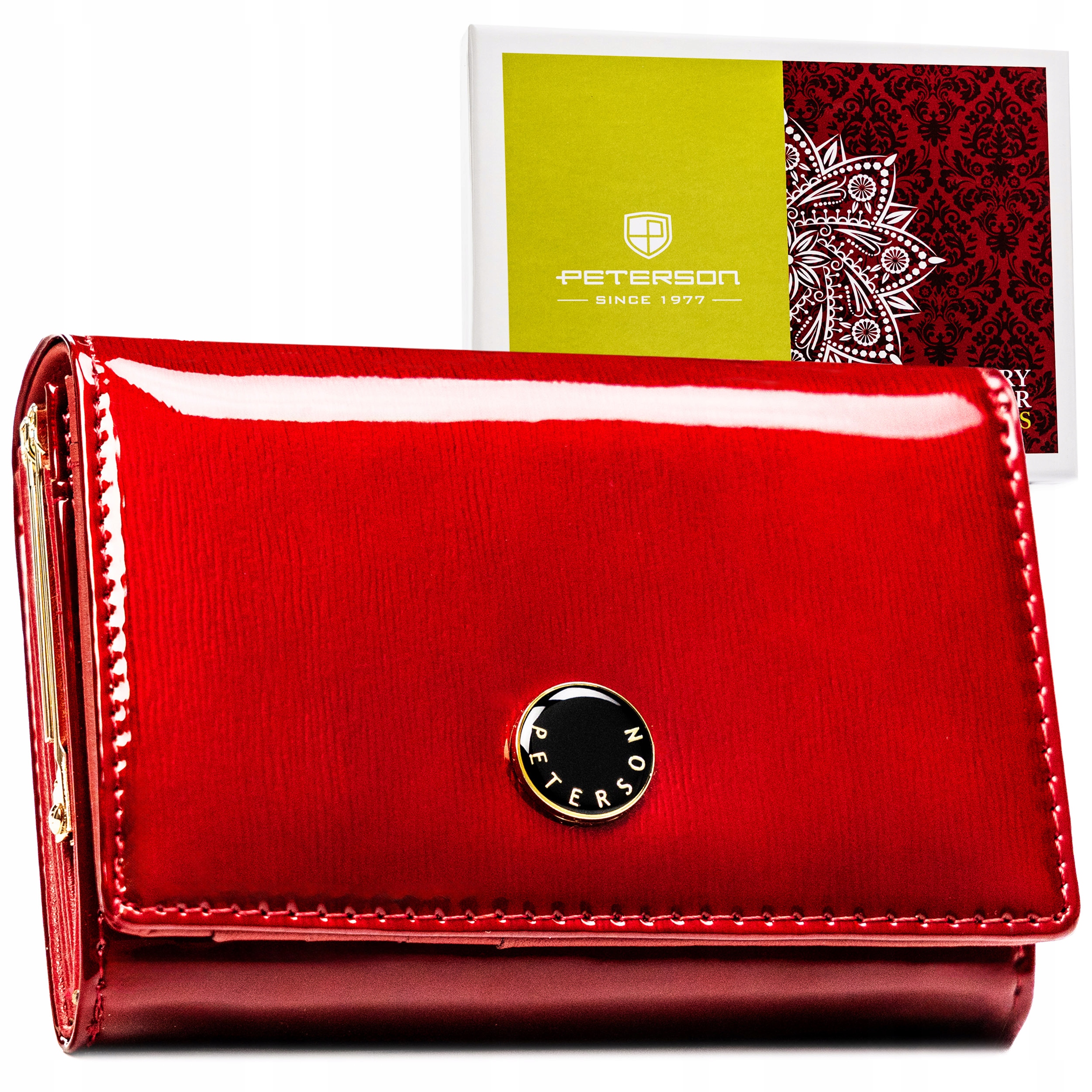 Portfel damski Peterson skórzany lakierowany z ochroną Rfid Stop poziomy