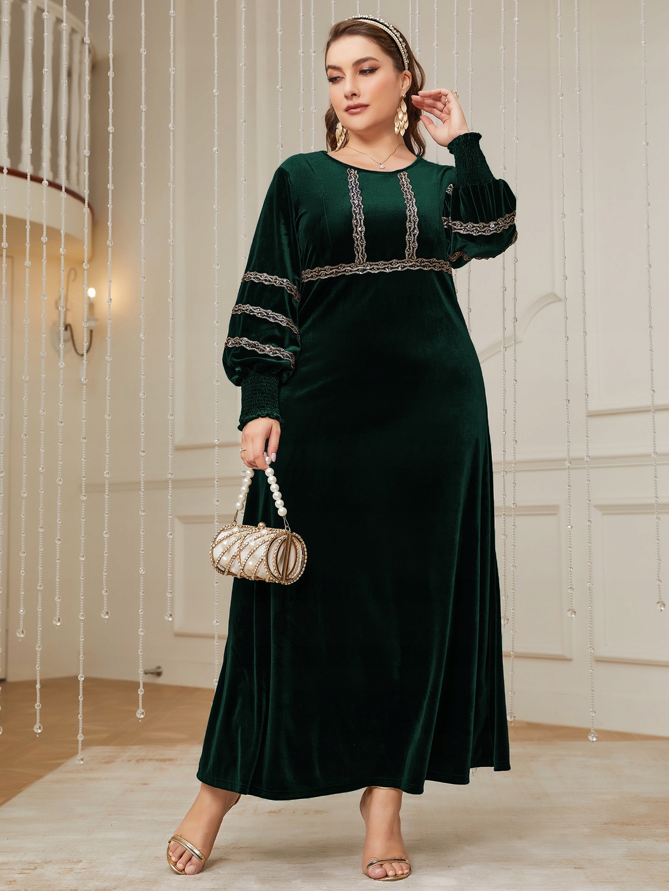 Shein Plus Size Zelená Velurová Šaty S Volánky Na Svatební Hostina 48 1 Ma