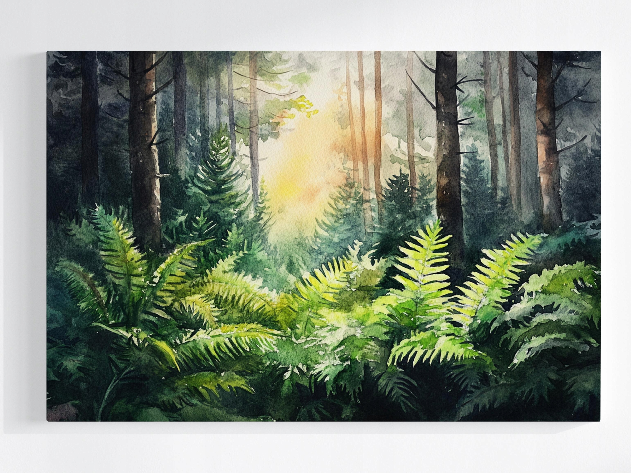 Obraz Na Plátně Canvas Akvarel Krajina Les Stromy Kapradina Vegetace 120x80