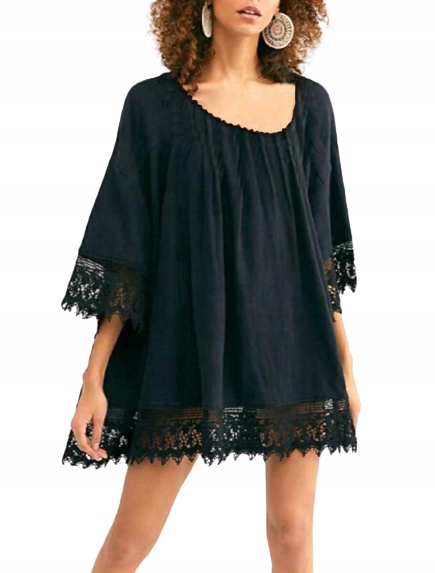 

Letnia Sukienka Tunika Plażowa Boho Narzuta Czarna