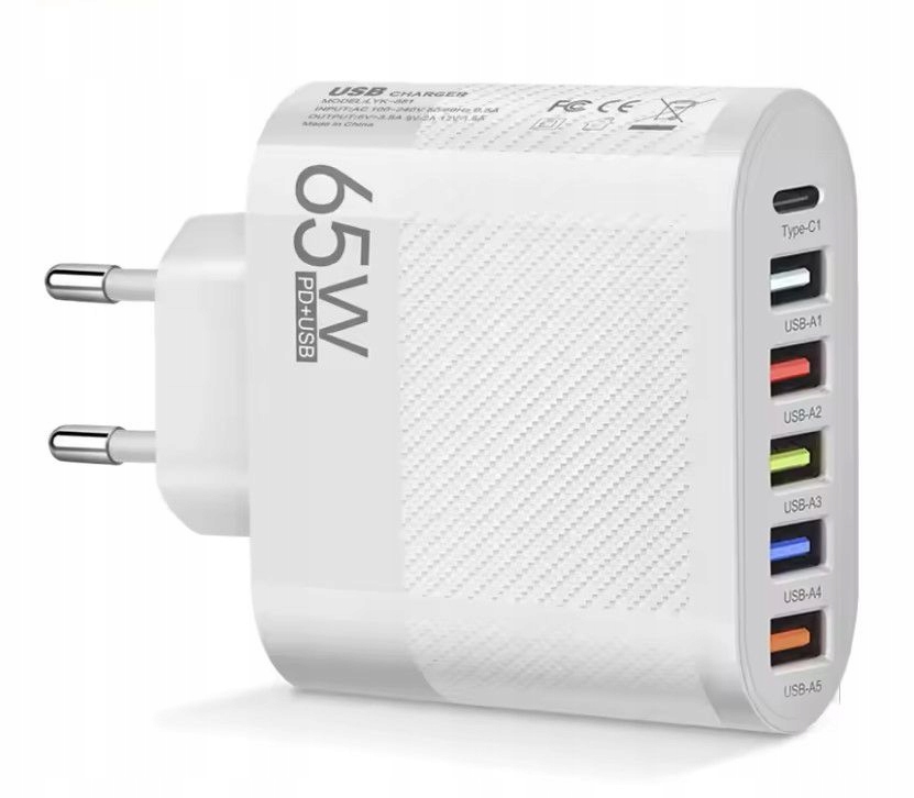 Nabíjačka Usb 65W 6 Portov Usb Usb-c Rýchle Nabíjanie Qc 3.0 Pd