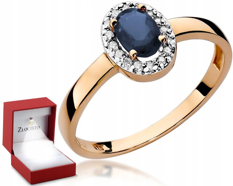 Růžové Zlato Prstýnek Safír Brilianty Gravírování