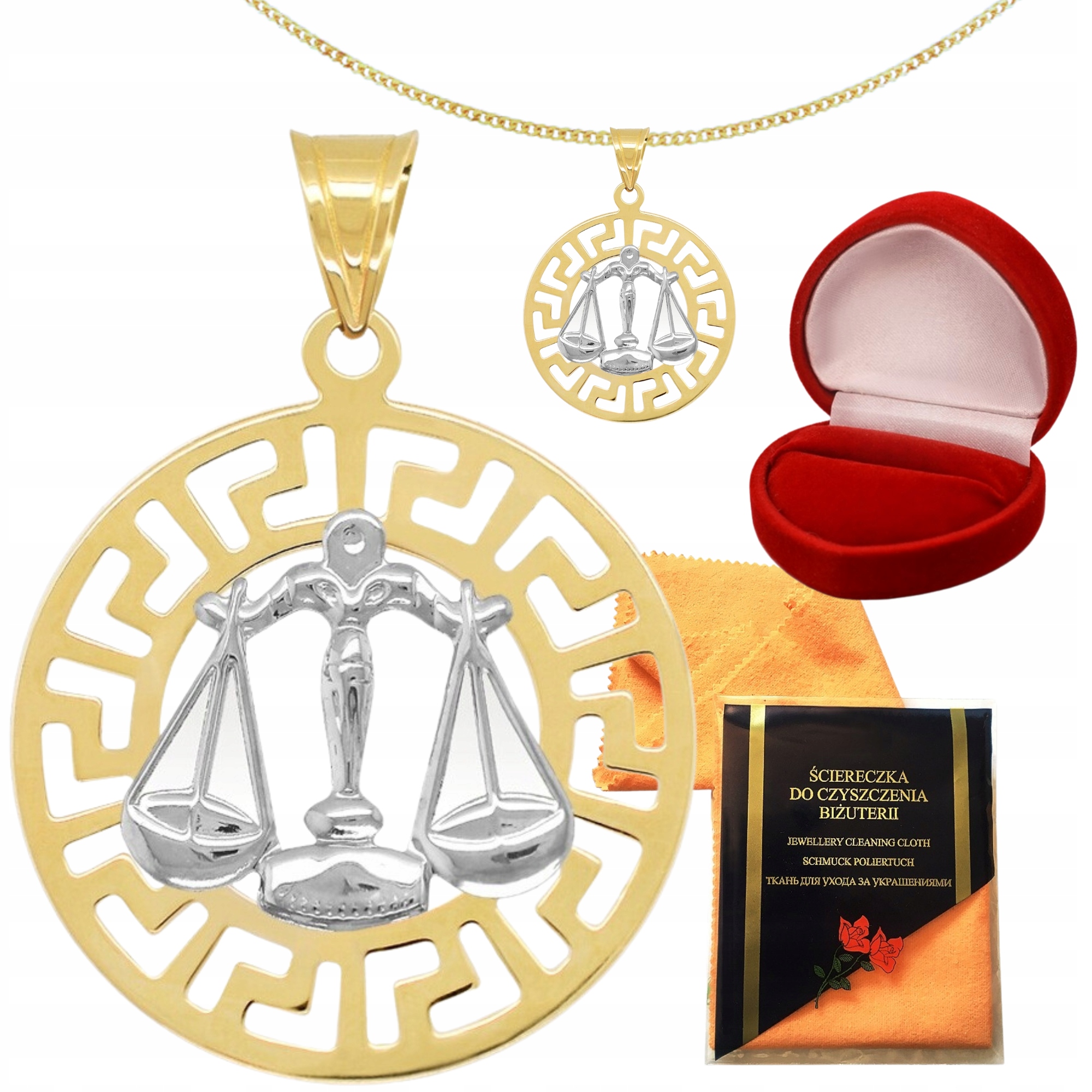 Złota Zawieszka Waga Znak Zodiaku L przywieszka z białym złotem pr. 585