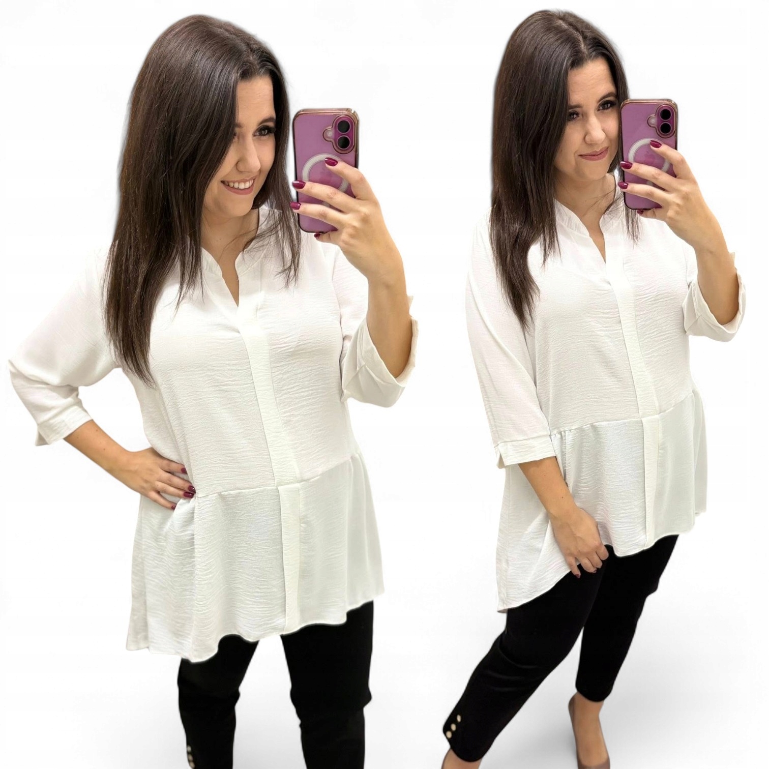Elegantní asymetrická košile Plus Size, bílá, velikost 48
