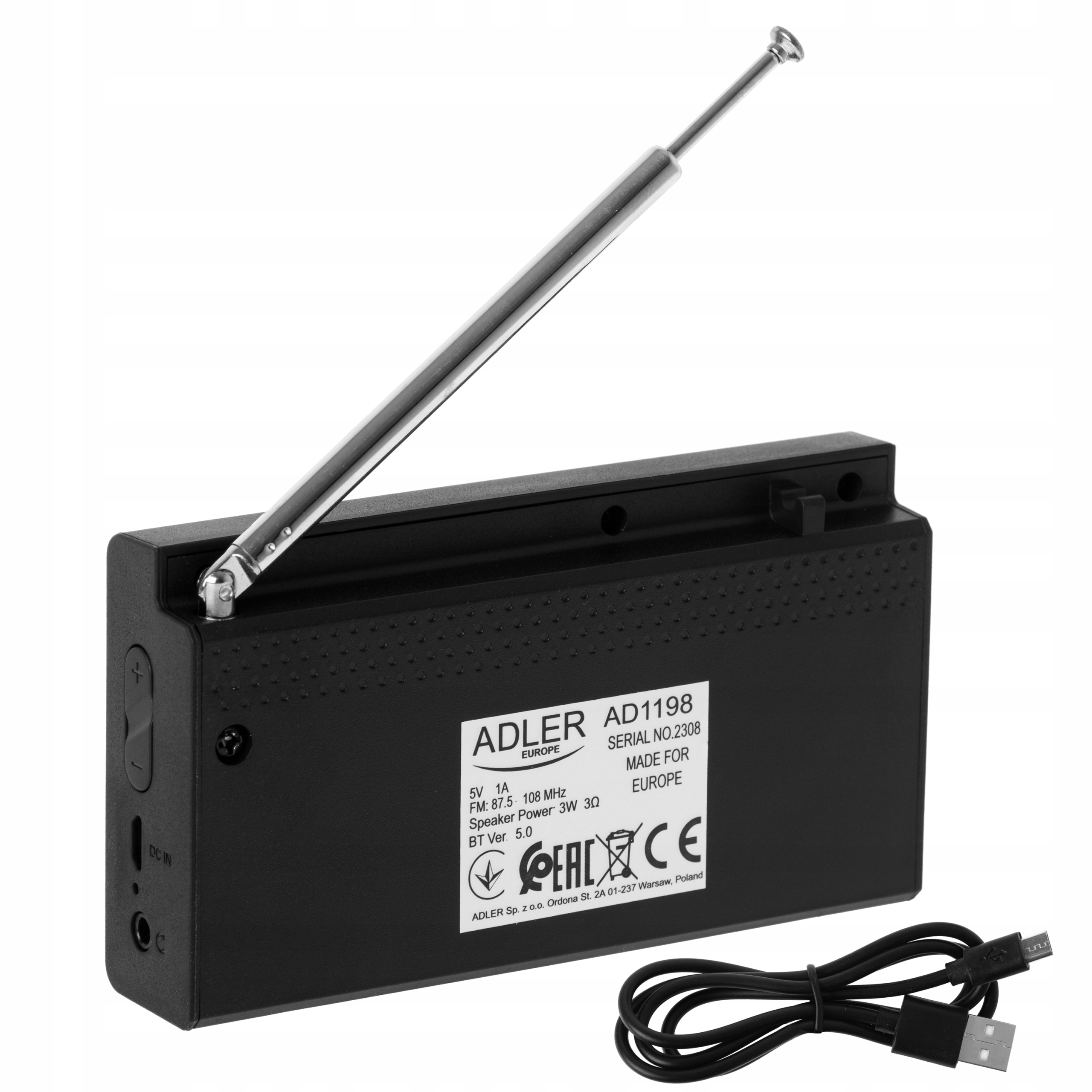 Radio Przenośne AD 1198 - FM, Bluetooth, LCD, Zegar - Adler