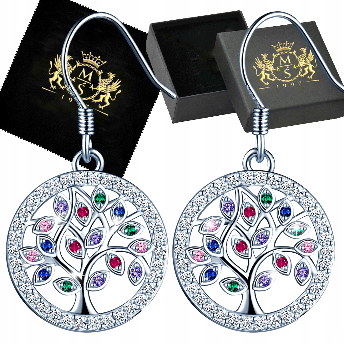 

Srebrne Długie Damskie Kolczyki Srebro Cyrkonie