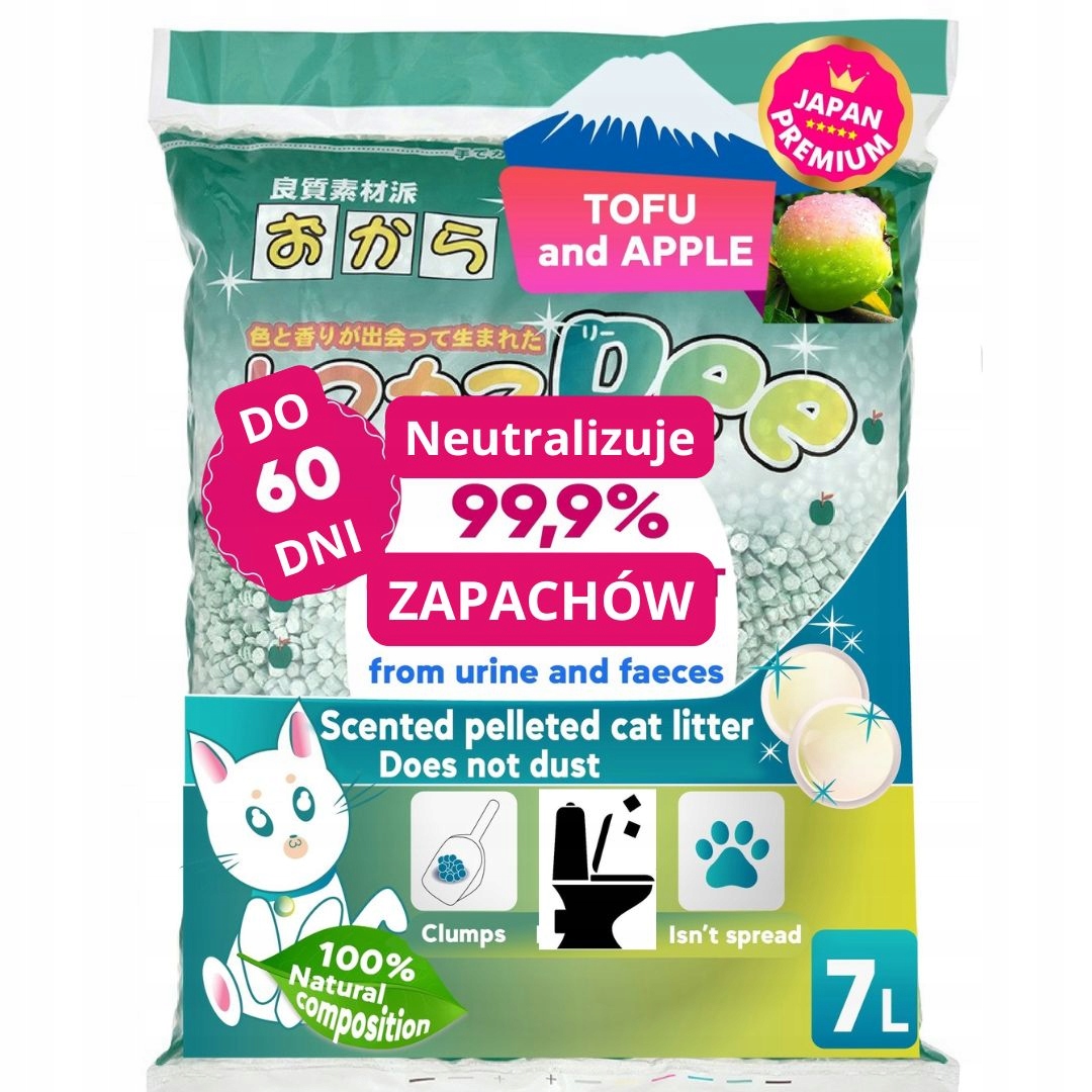 Levně Japan Premium – stelivo tofu, s vůní jablka, přírodní, ekologické 7l