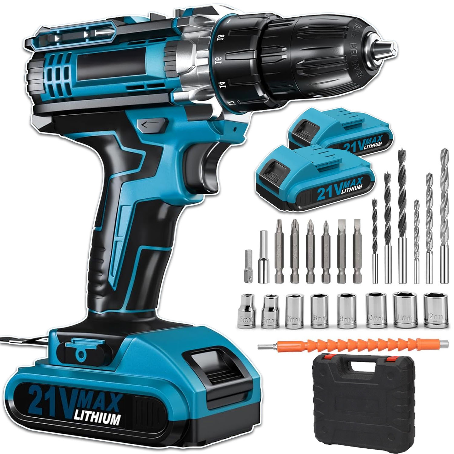 Aku Vrtačka Li-ion 21V S 2 Aku Funkcí Příklepu 30000/MIN Výkonný Motor