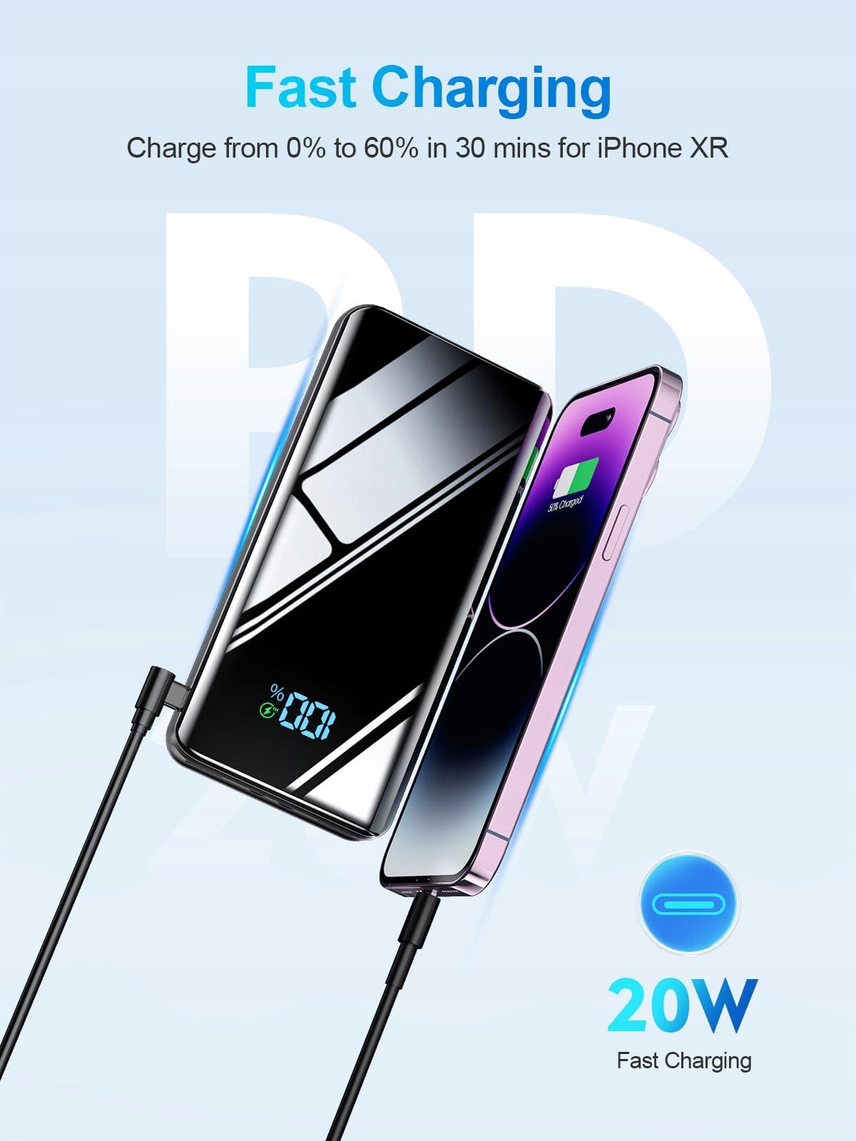 DEBOPO Powerbank 20000mAh USB C 22.5W Szybkie Ładowanie Latarka LED — miniatura 3