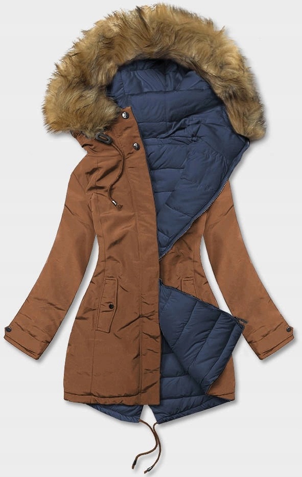 Oboustranná Bunda 2M-21508 Karamel-námořnická Modrá XXL (44)