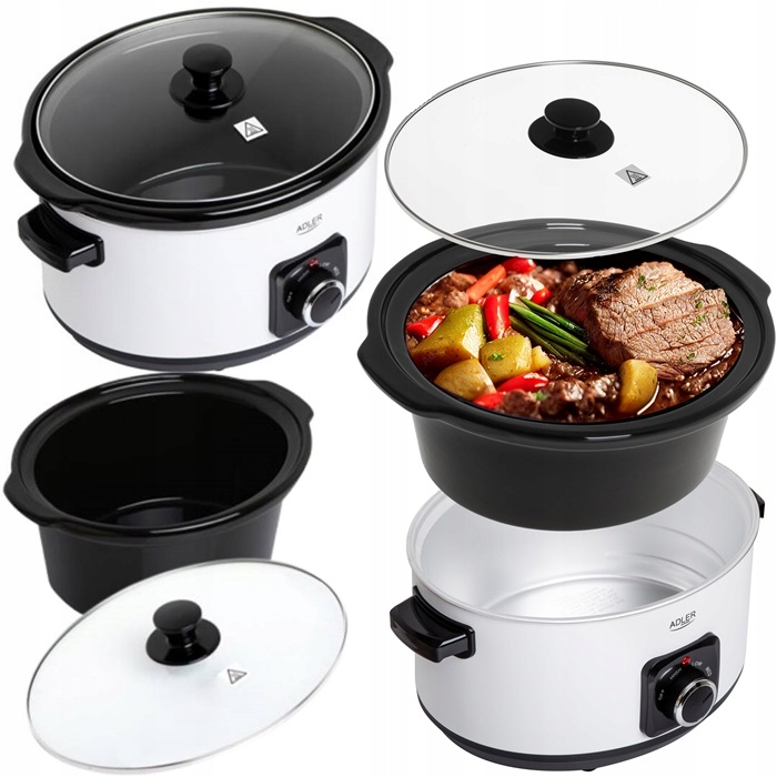 Wolnowar do kuchyně Keramický Hrnec 5,8L Skleněná poklice 290 W Domácí spotřebiče Bílá