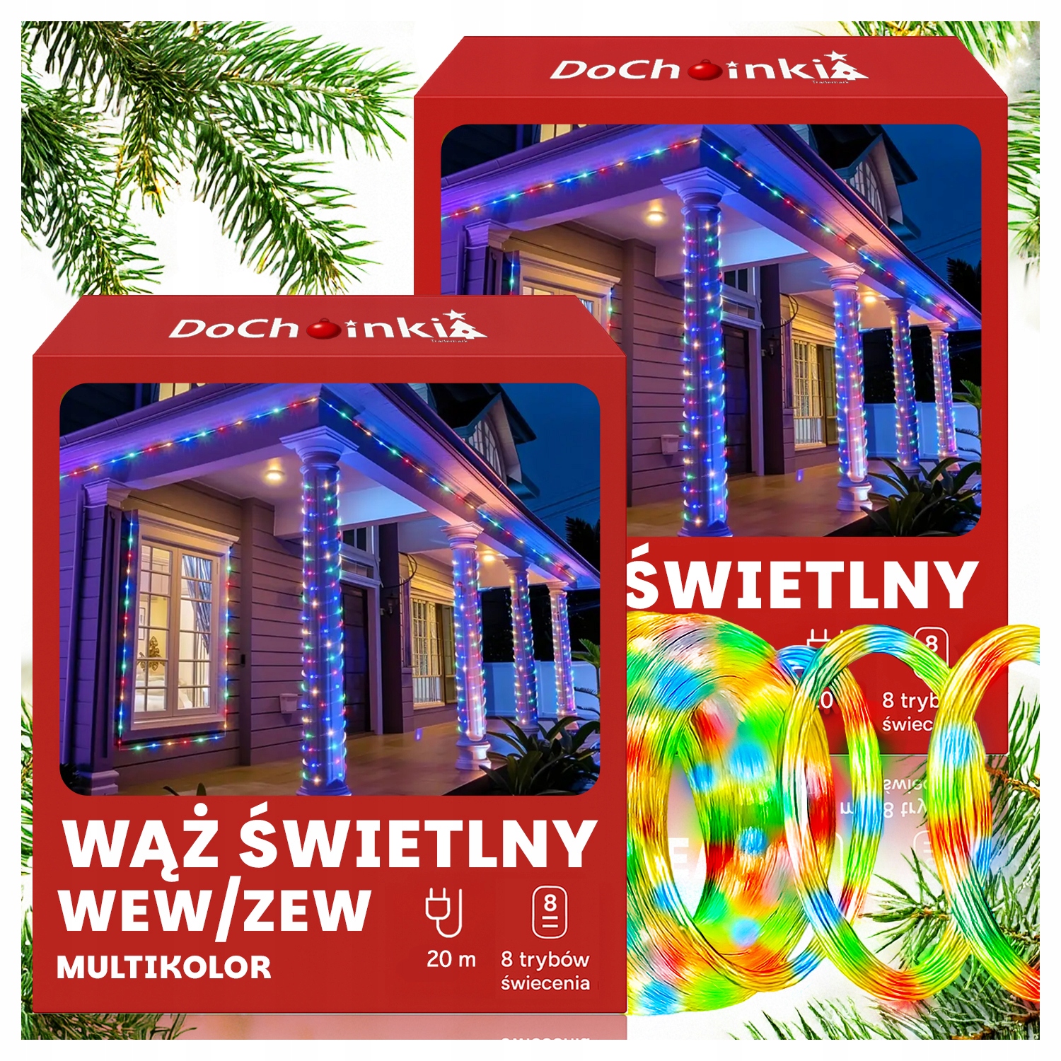 2 x Led Světelný Had 20M 480 Světel Multikolor Vánoční Osvětlení Na Stromeček Venkovní