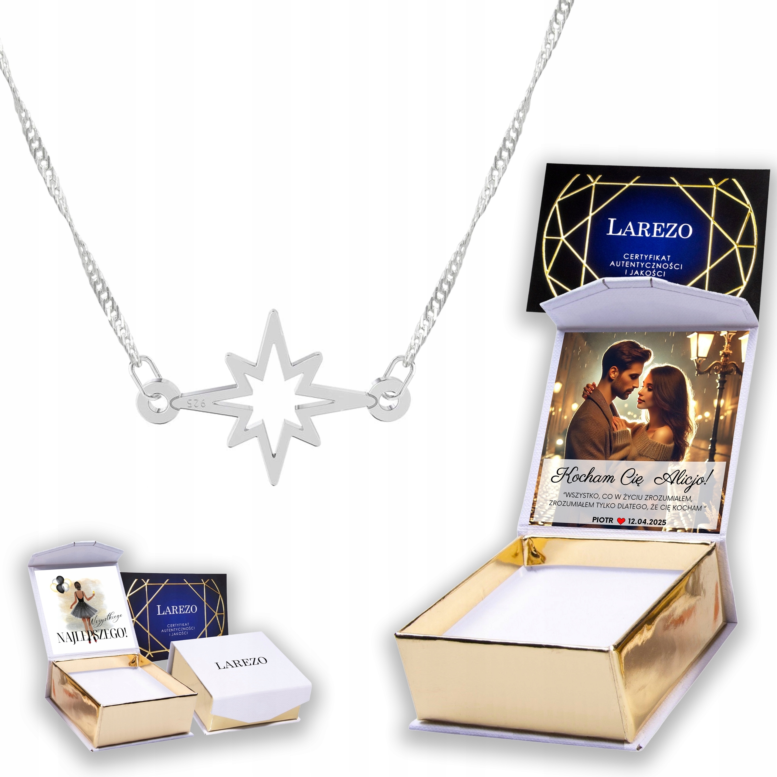 Stříbrný náhrdelník 925 s hvězdou Vesmír Star Moon Vlastní Potisk