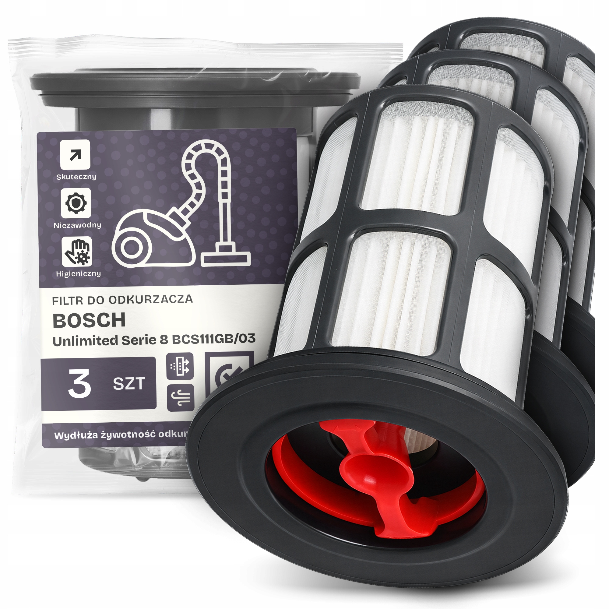 3x Filtr Do Vysavače Bosch Unlimited Serie 8 BCS111GB/03 Hepa Filtry Em-w