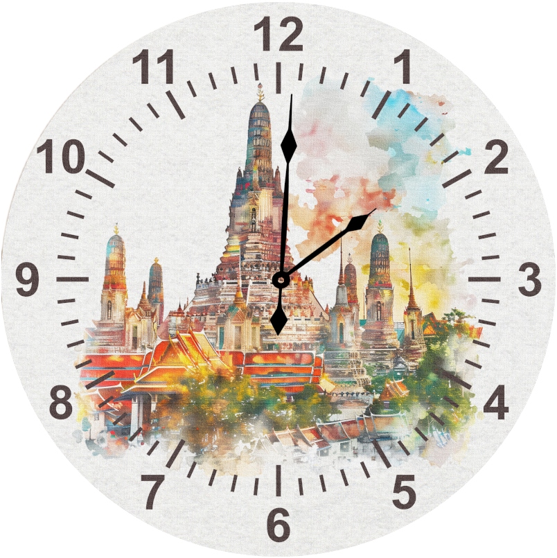 Nástěnné hodiny Chrám v Bangkoku Tiché hodiny 45 cm