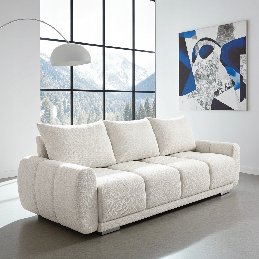 Rozkládací Pohovka Honey 3 Boucle Bílá 234 CM Funkce Spaní 150x200