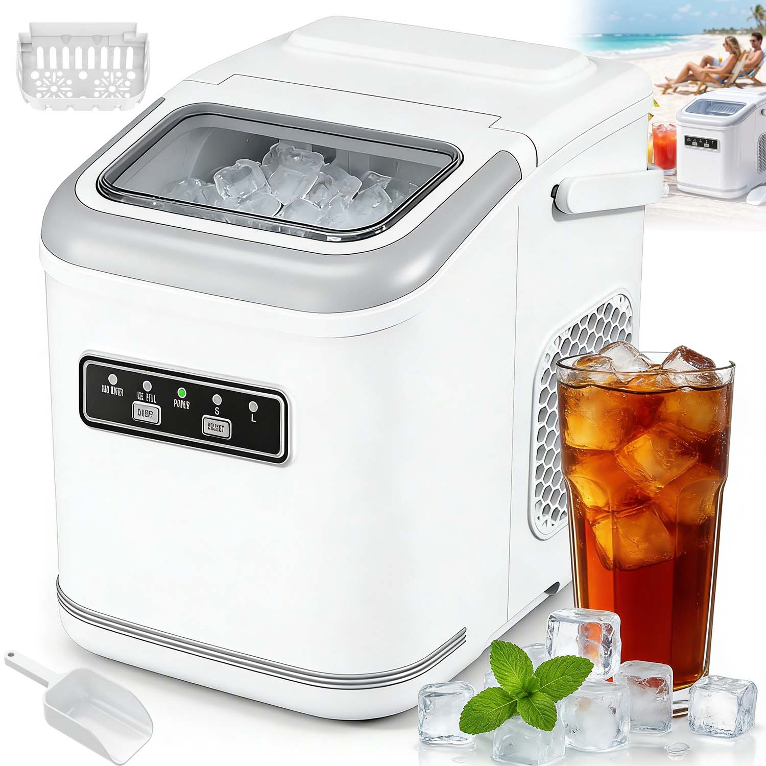 Domácí Výrobník Ledu, Přenosný, Tichý, 1.4 L, S Led Panelem, Samočištění