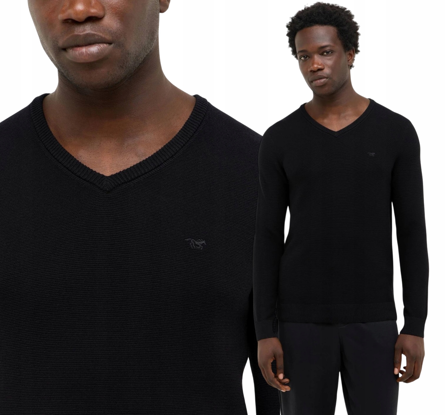 Pánský svetr Mustang Elko Černý Bavlna Regular V-neck výstřih do V 3XL