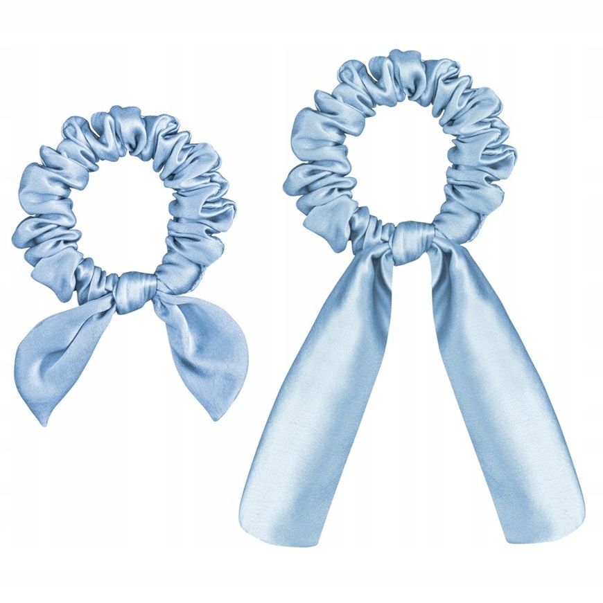 100% Hedvábí 2x Hedvábná gumička s stužkou na vlasy Frotka Gr Blue Modrá