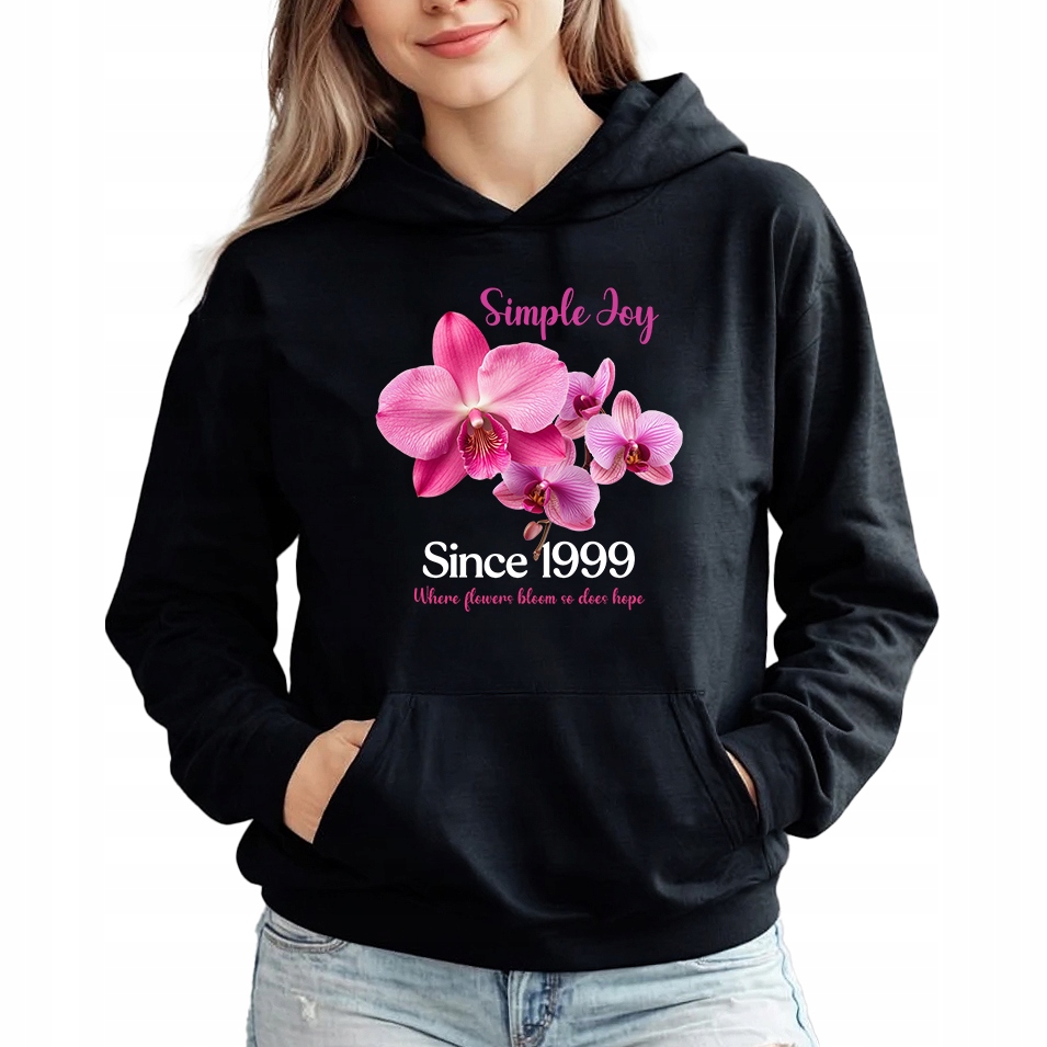 Mikina S Kapucí Černá bavlněná mikina Flower Simple Joy XXL