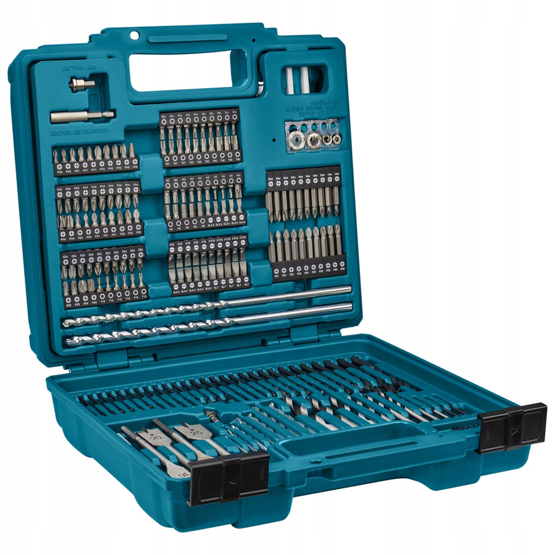 Zestaw 256 bitów, wierteł, uchwytów i akcesoriów ręcznych Makita E-11689