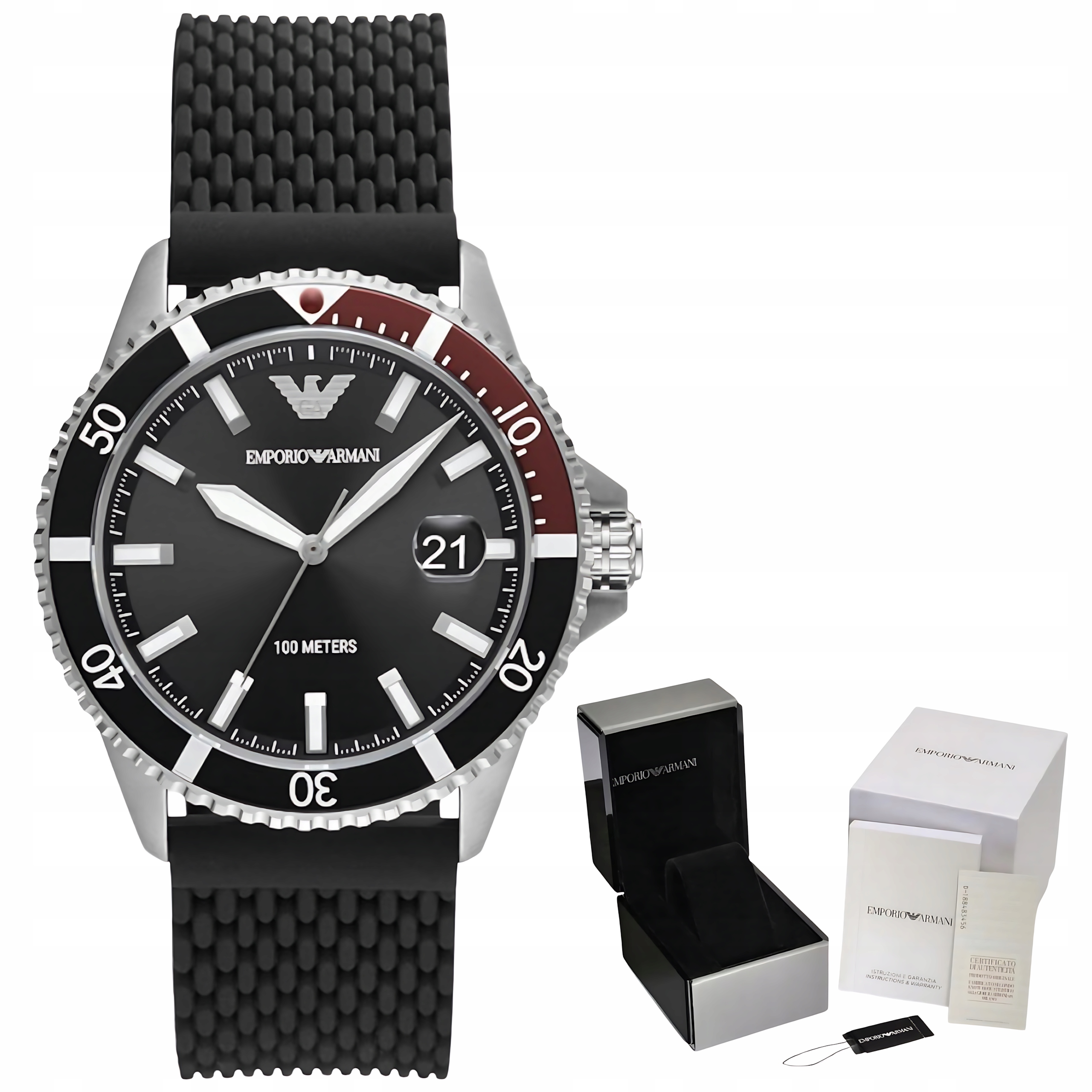 Pánské Hodinky Emporio Armani AR11341 Diver WR100 Černý Pásek Guma Datumovka