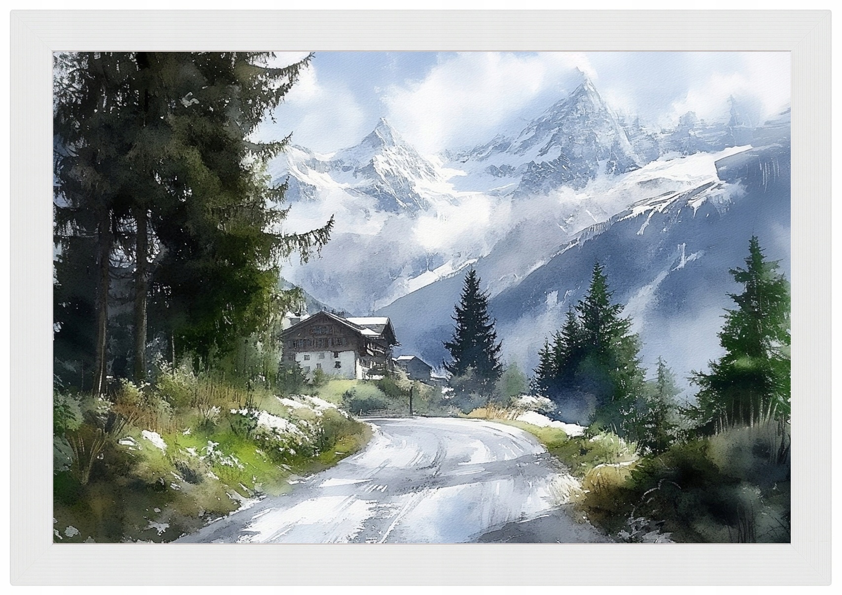 Plakát Rámeček Dřevěný, Krajina, Švýcarsko, Alpy, Hory, Silnice Jungfrau 60x40