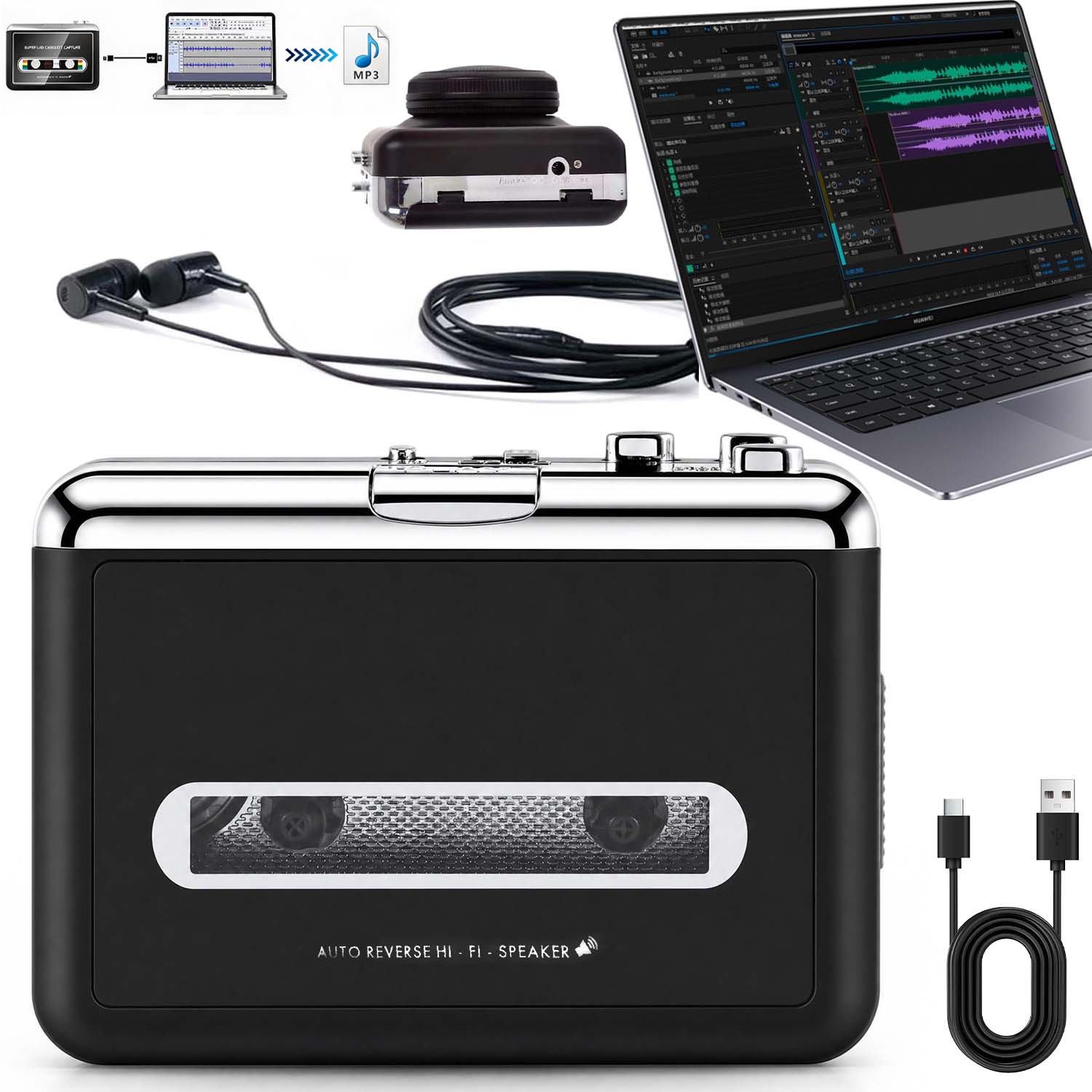 Konvertor Pásky Na MP3 Walkman Audio Kazetový Přehrávač Sluchátka