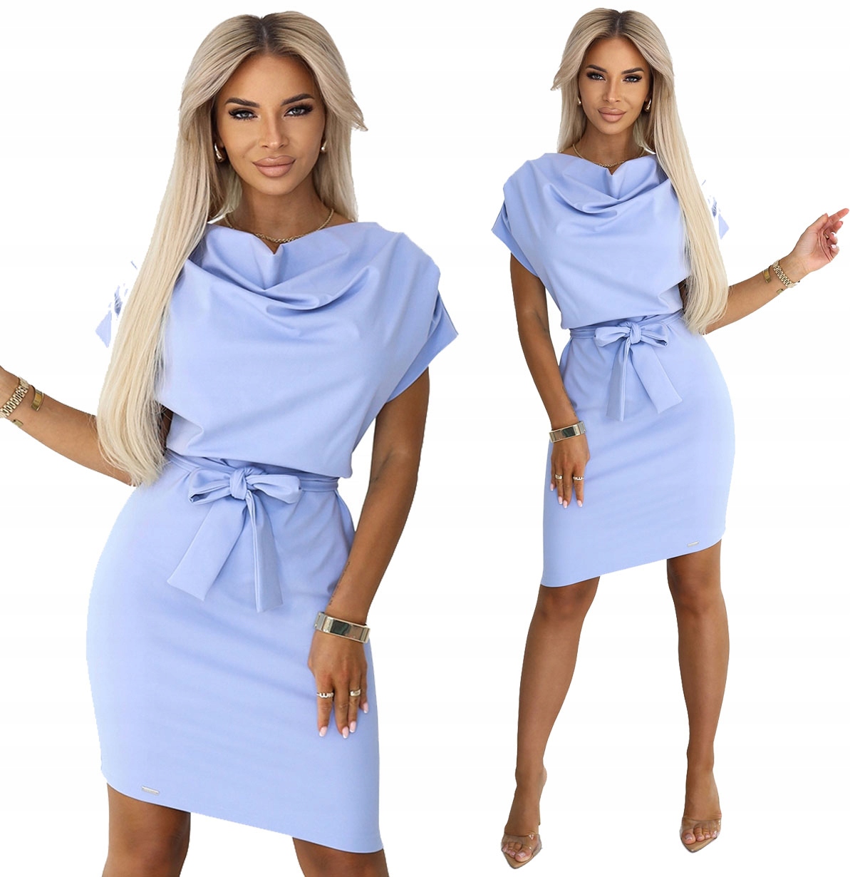 Stylové Šaty S Asymetrickým Spodním Dílem, Zavazování V Pase, Pohodlná Modrá XL