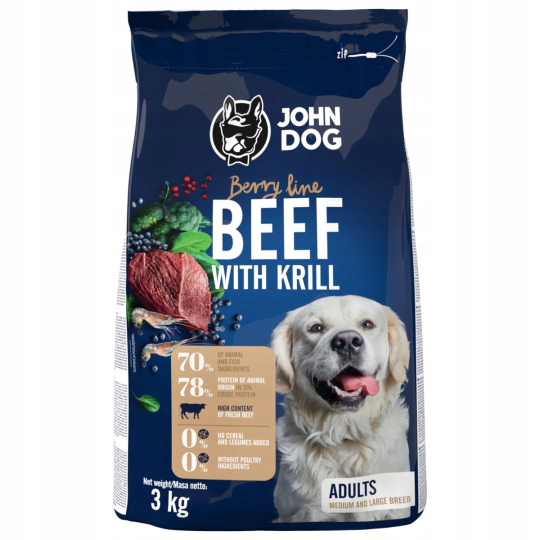 John Dog Berry Hovězí Kryl 3kg Krmivo pro psy středních a velkých plemen