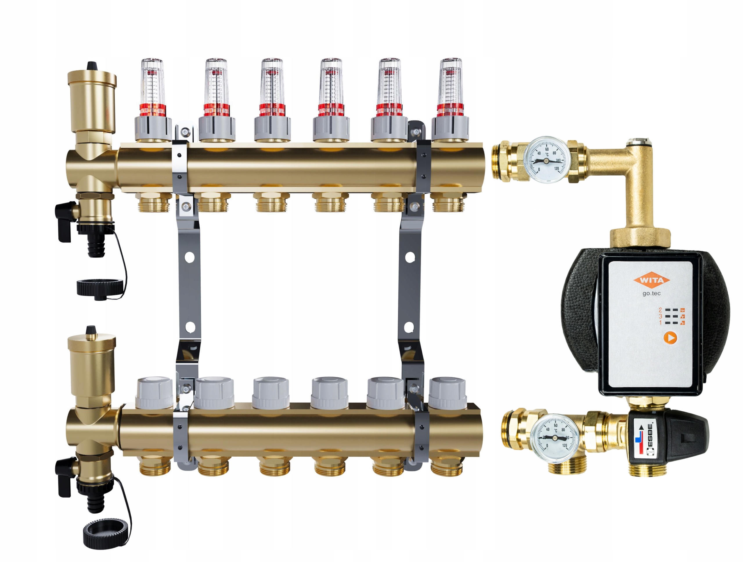 Rozdělovač pro podlahu 6 mosazných sekcí pro vytápění Čerpadlo Wita