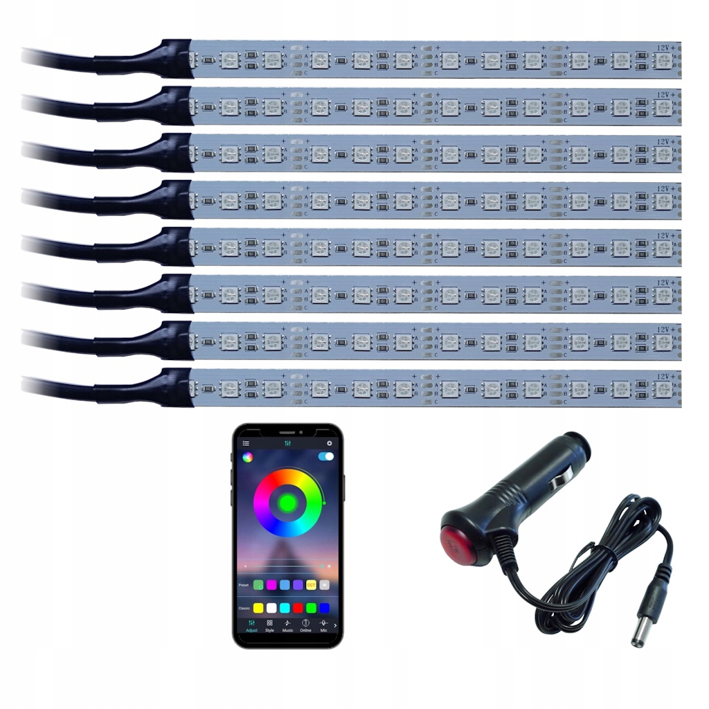 Led interiér kabiny auta Rgb 8x20 cm Bluetooth