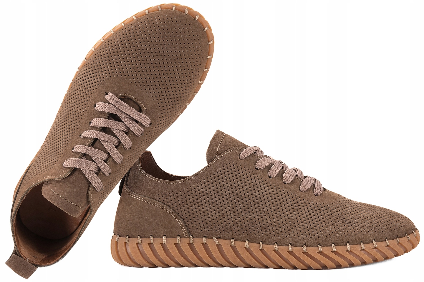 T.sokolski W26-952 Pánské Kožené Polobotky Casual Ažurové Nubuk Hnědá 45