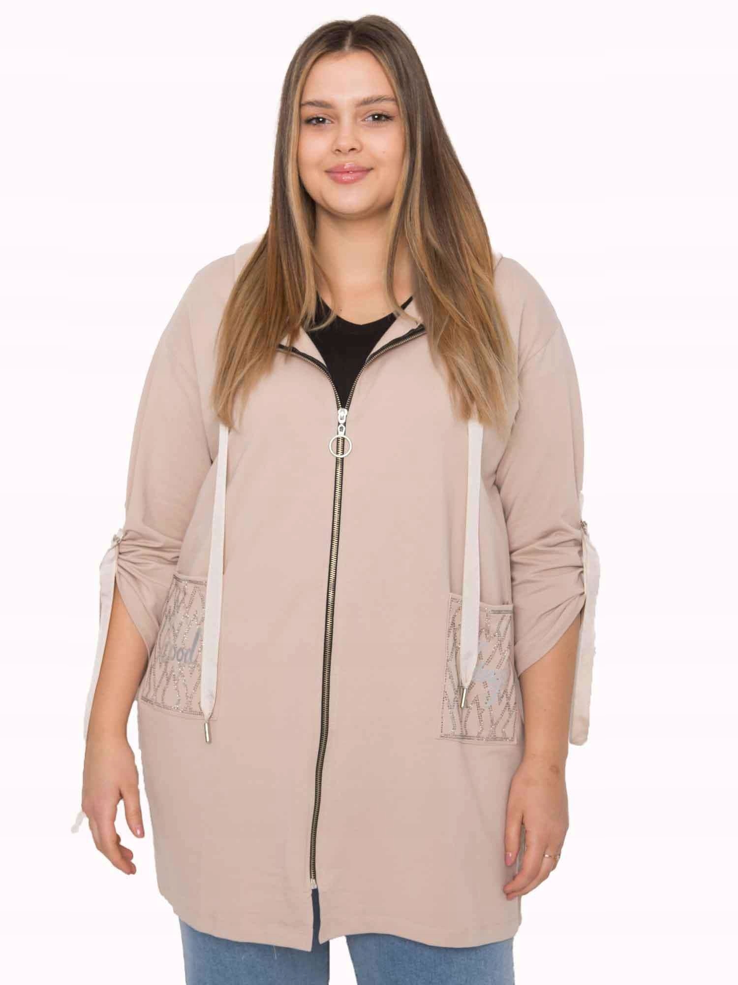 

Długa Bluza damska plus size na suwak z kapturem