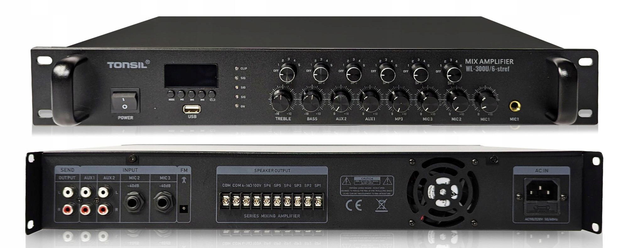 Instalační zesilovač Tonsil WL-300W Bluetooth Usb Fm Aux MIC 6 zón