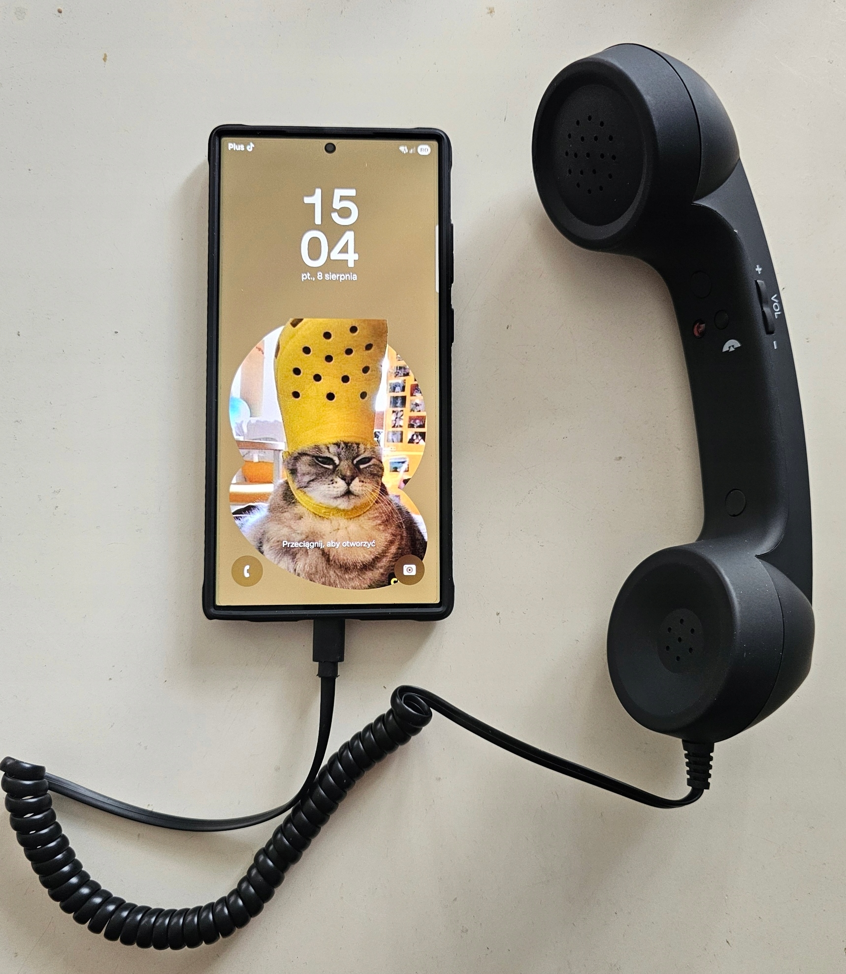 SŁUCHAWKA RETRO DO TELEFONU SMARTFONA JACK 3.5MM REGULACJA GŁOŚNOŚCI CZARNY