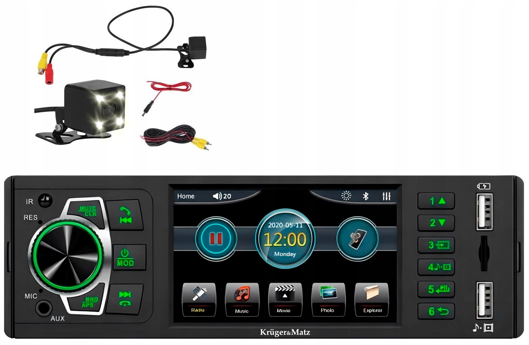 Kruger&Matz KM2015 Autorádio 1DIN LCD 4'' MP4 Bt couvací kamera