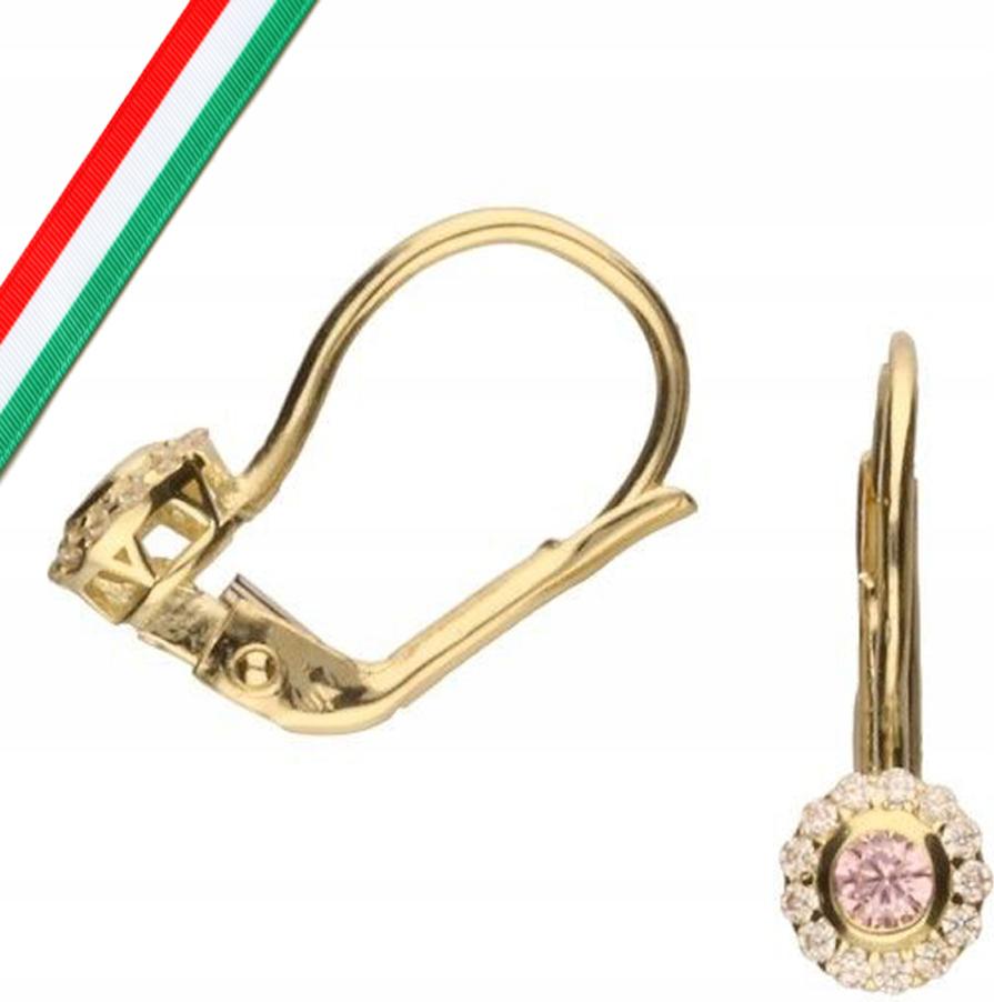 Zlaté náušnice 585 s květinkami a růžovou zirkonií 1, moderní vzor 14k