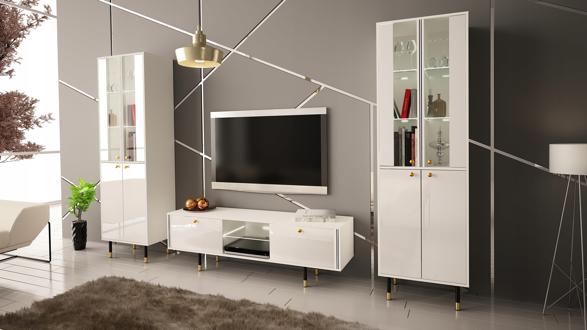 WITRYNA CRISTAL 5 200cm BIAŁY MAT POŁYSK+LED Wysokość mebla 200 cm