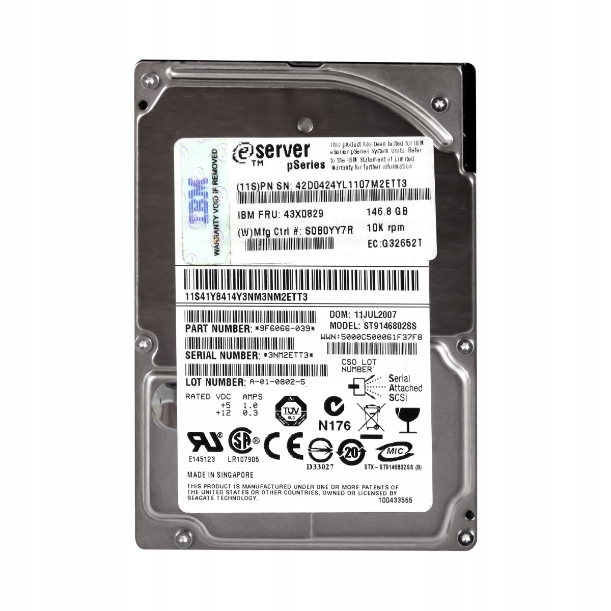 Ibm 43X0829 42D0424 146.8GB 10K 16MB Sas 2.5" ST9146802SS Hdd 2,5" Sas 146,8 Gb, 10 000 ot./min